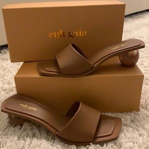 Cult Gaia Tao Ombré Bauble Heel Mules in Hazelnut